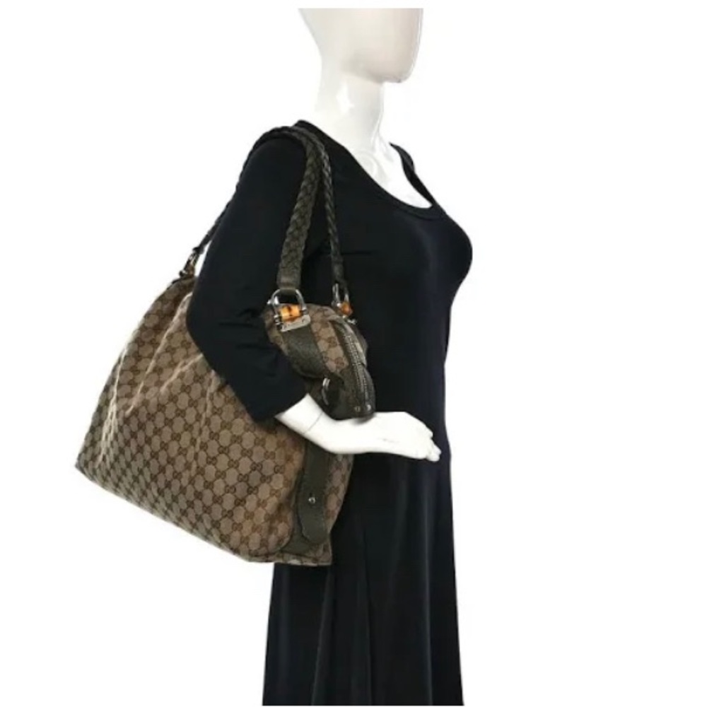 Large Gucci monogram bamboo bar tassel shoulder bag